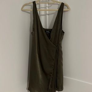 Lulus satin army green wrap dress